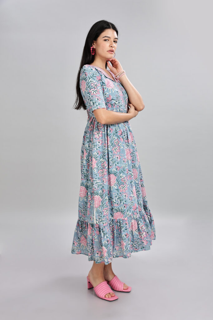 Blue floral elegance cotton maxi dress comfortable everyday wear1