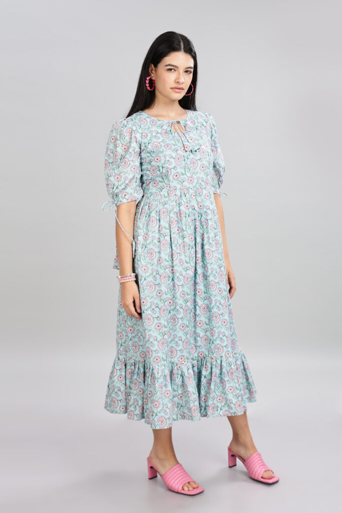 Pastel bloom cotton midi dress comfortable everyday wear