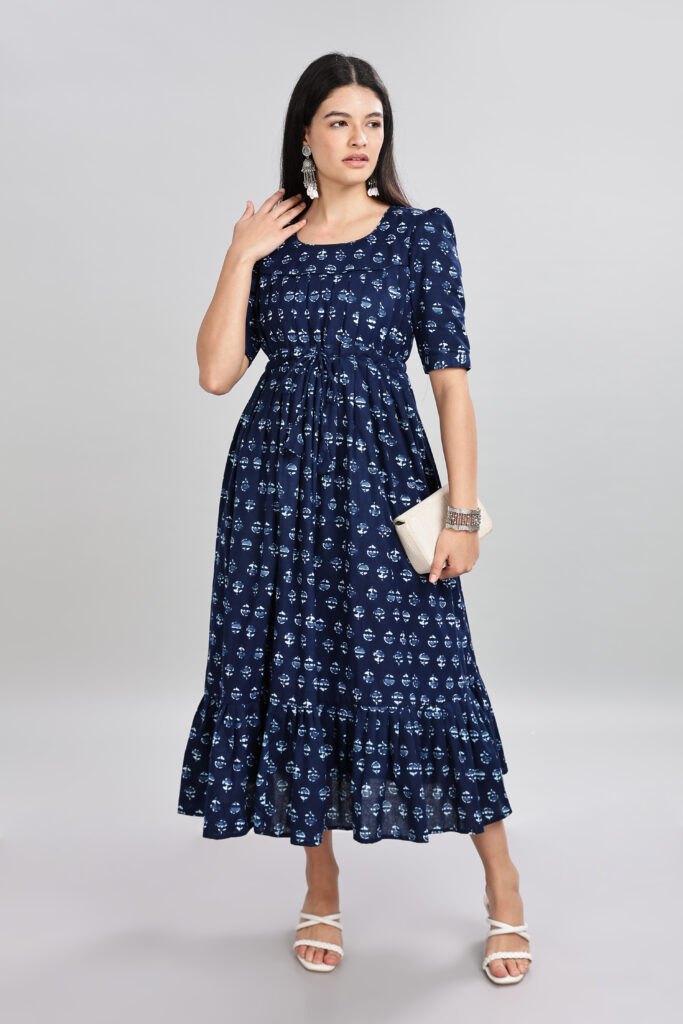 Midnight Charm cotton maxi dress ready stock pure cotton casual dress front view immediate dispatch