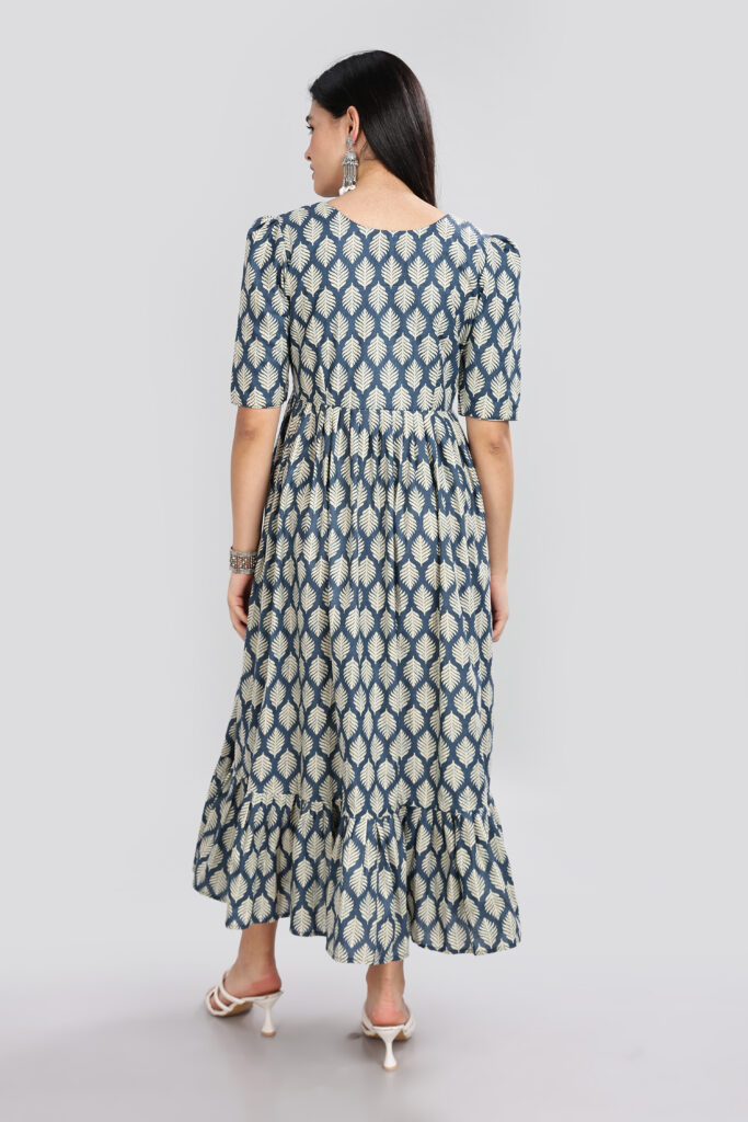 Indigo leaf cotton maxi dress back view ready stock