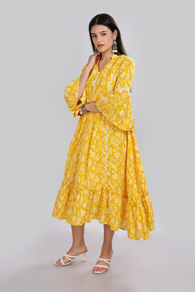 Soft breathable Sunshine Bloom cotton midi dress casual wear