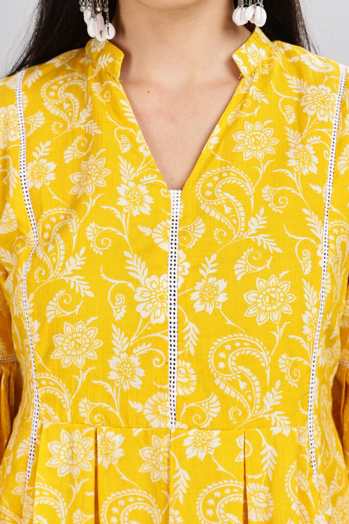 Sunshine Bloom cotton midi dress print fabric closeup breathable cotton