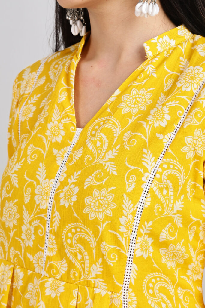 Sunshine Bloom cotton midi dress print fabric closeup breathable cotton1