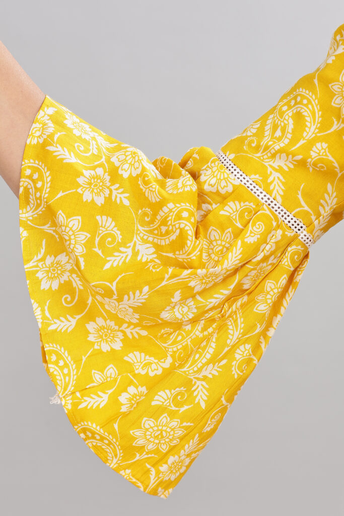 Sunshine Bloom cotton midi dress print fabric closeup breathable cotton2