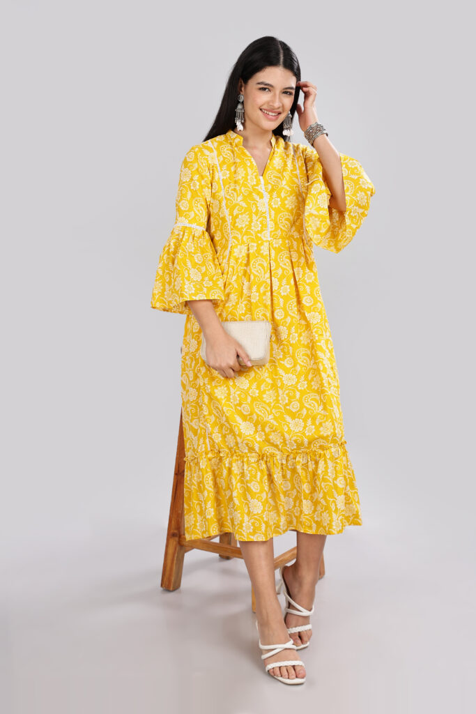 Sunshine Bloom cotton midi dress ready stock pure breathable cotton front view