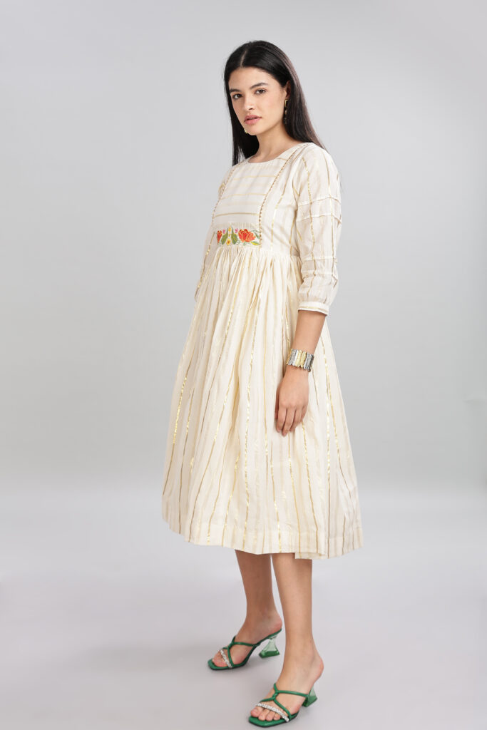 Breathable ivory embroidered midi dress ready made India