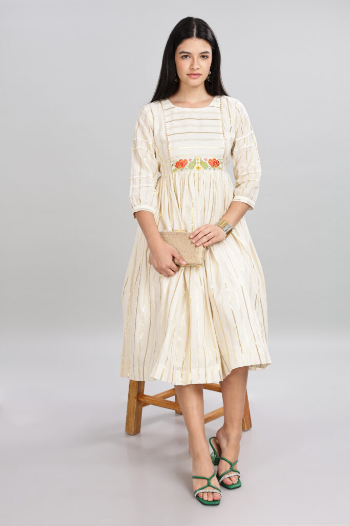 Ivory embroidered midi dress ready size and custom stitching available