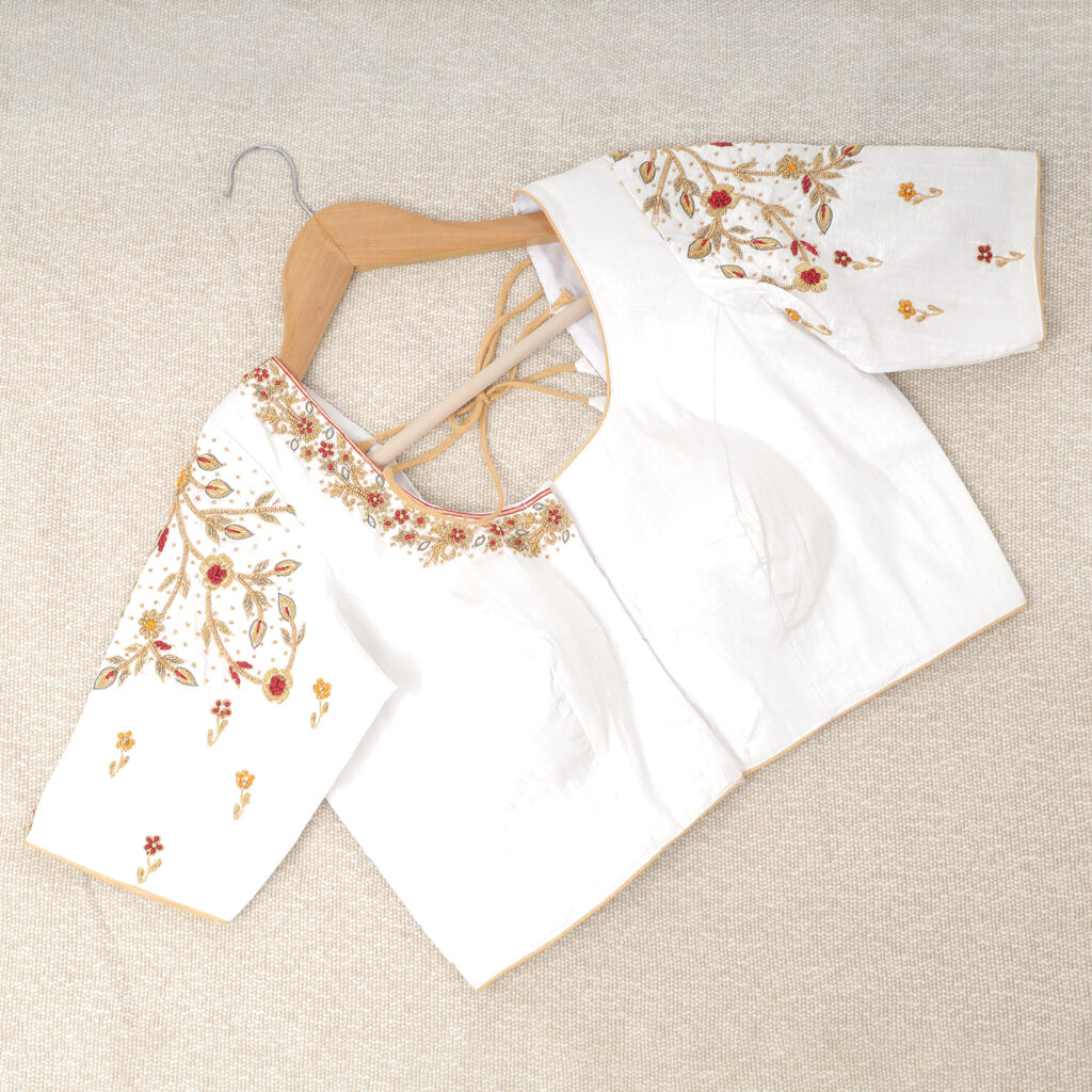 Bridal white silk Aari work handwork blouse ready made designer wear