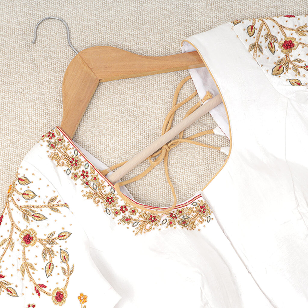 Traditional white silk Aari work handwork blouse ready made India