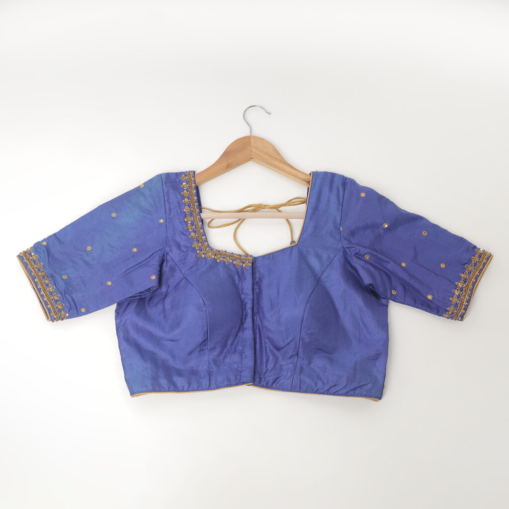 Royal blue silk embroidered blouse ready made with customisation option