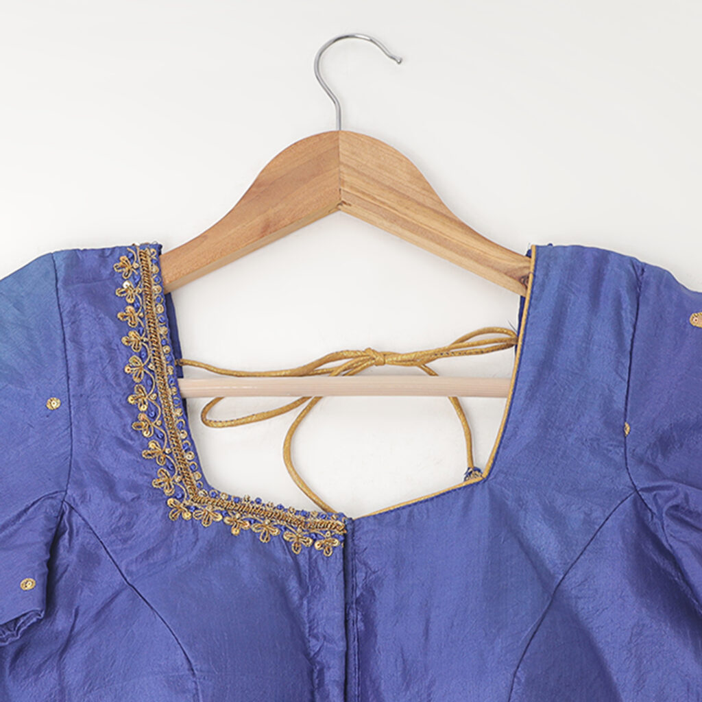 Traditional royal blue silk embroidered blouse ready made India