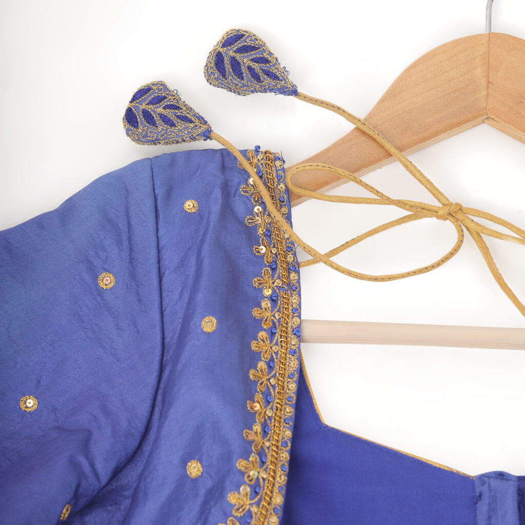 Royal blue silk embroidered blouse embroidery detail ready made