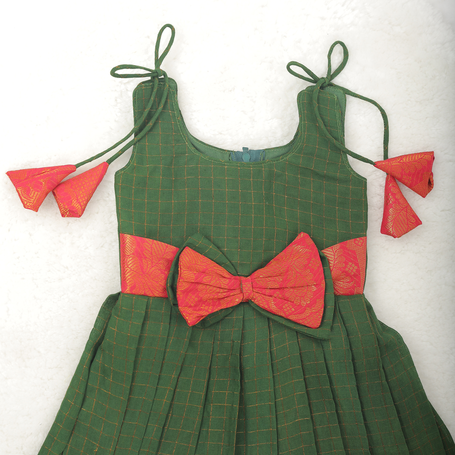 Nigal Mathi | Green And Red Traditional Kids Frock - Image 4