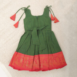 Nigal Mathi | Green And Red Traditional Kids Frock - Image 5