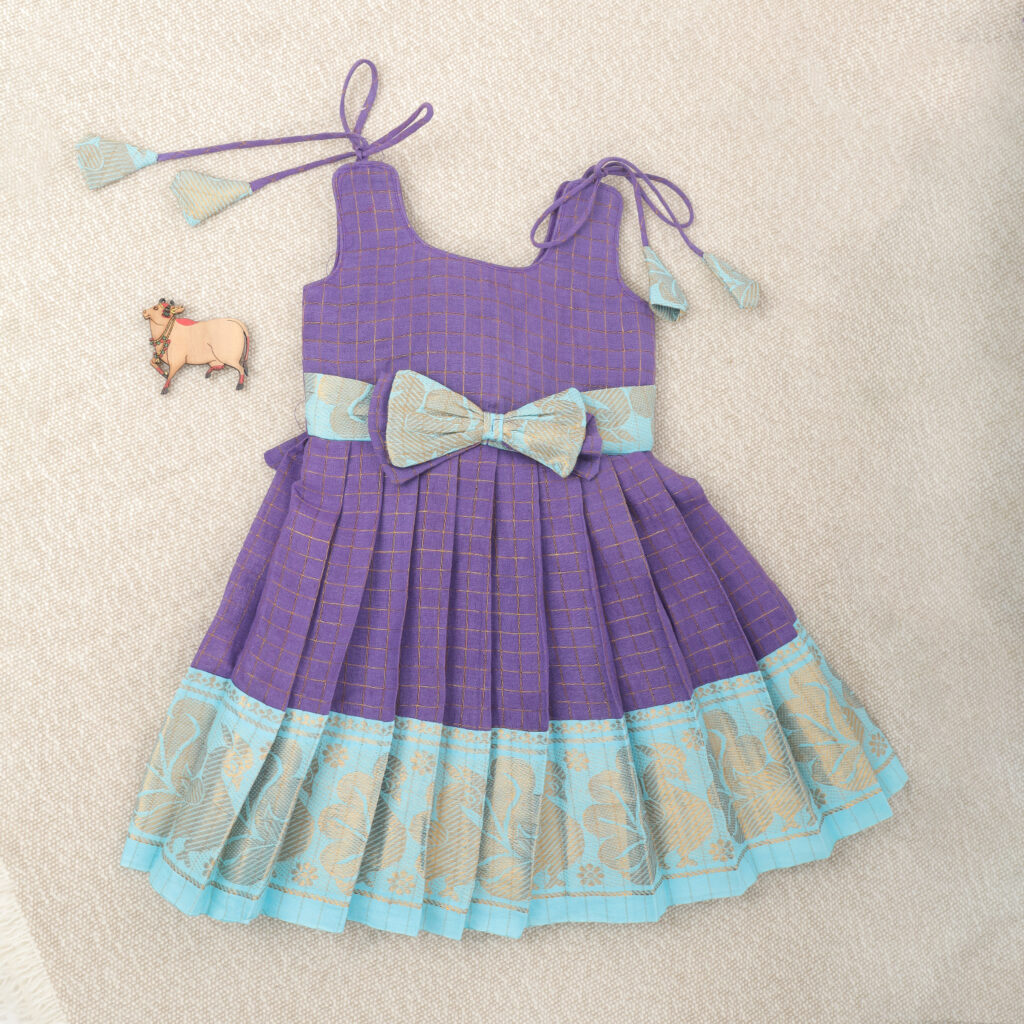 Purple and aqua traditional kids frock full front view