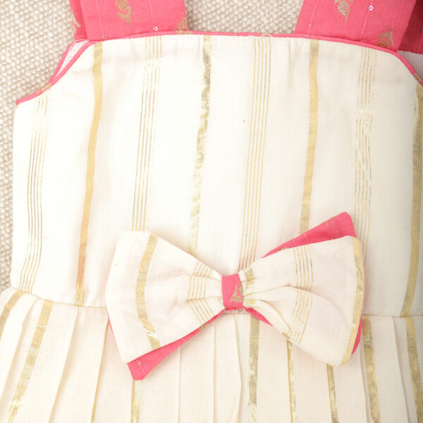 Nigal Mathi | Cream And Pink Traditional Kids Frock - Image 2