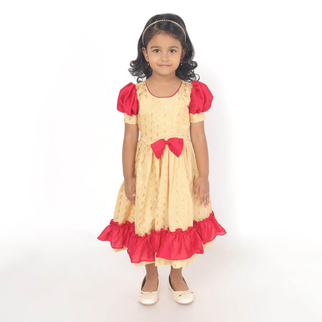 Taara royal pink ruffle kids frock full view