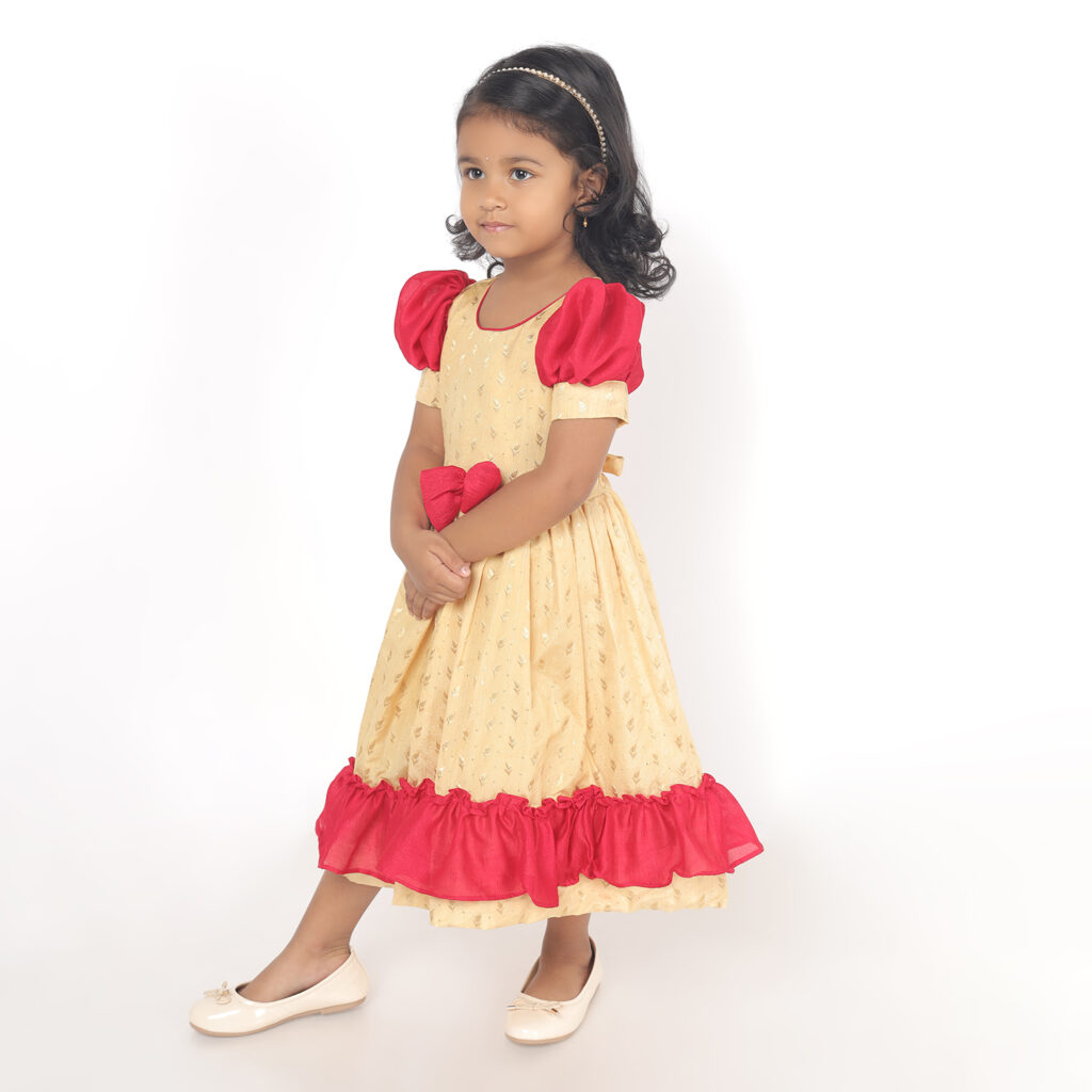 Side view of Taara royal pink ruffle kids frock