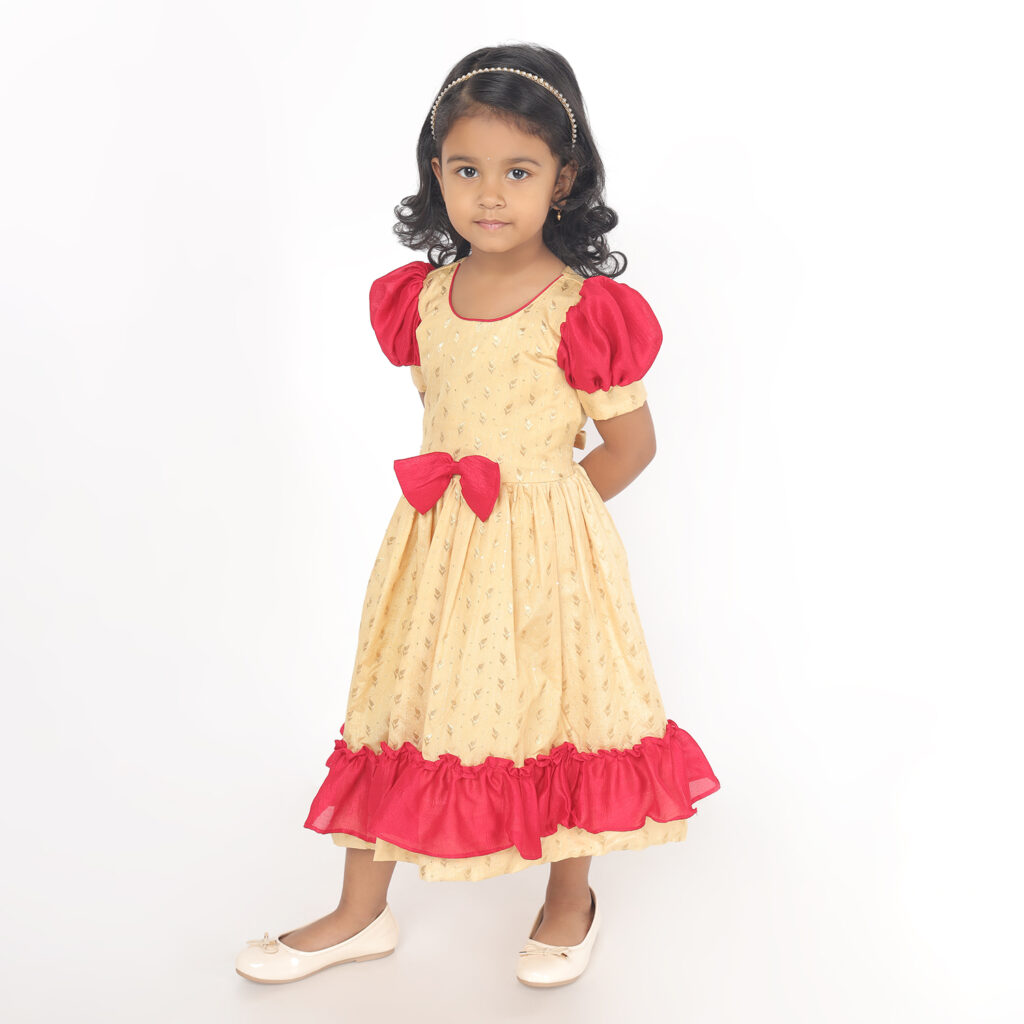 Front view of Taara royal pink ruffle kids frock