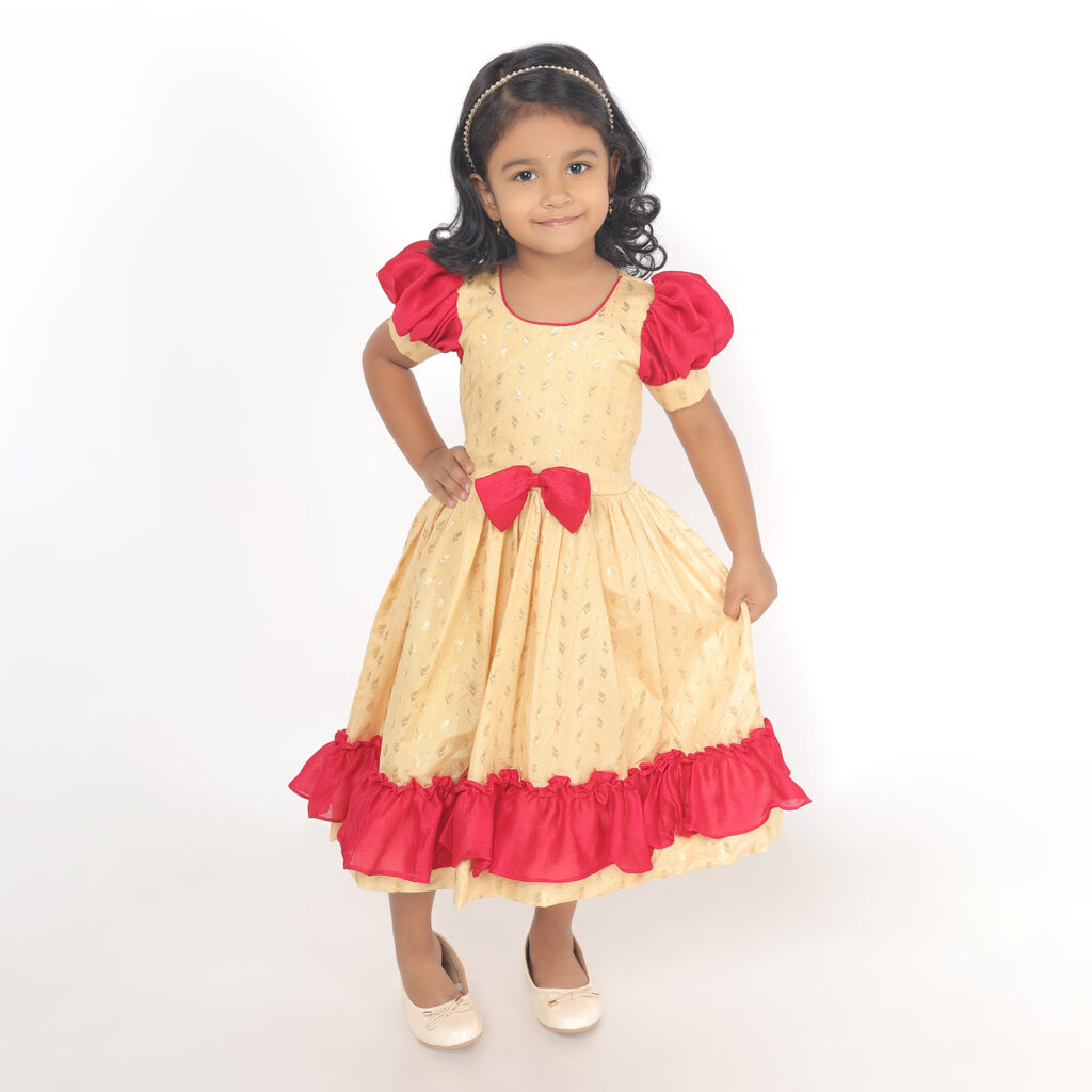 Front of Taara royal pink ruffle kids frock