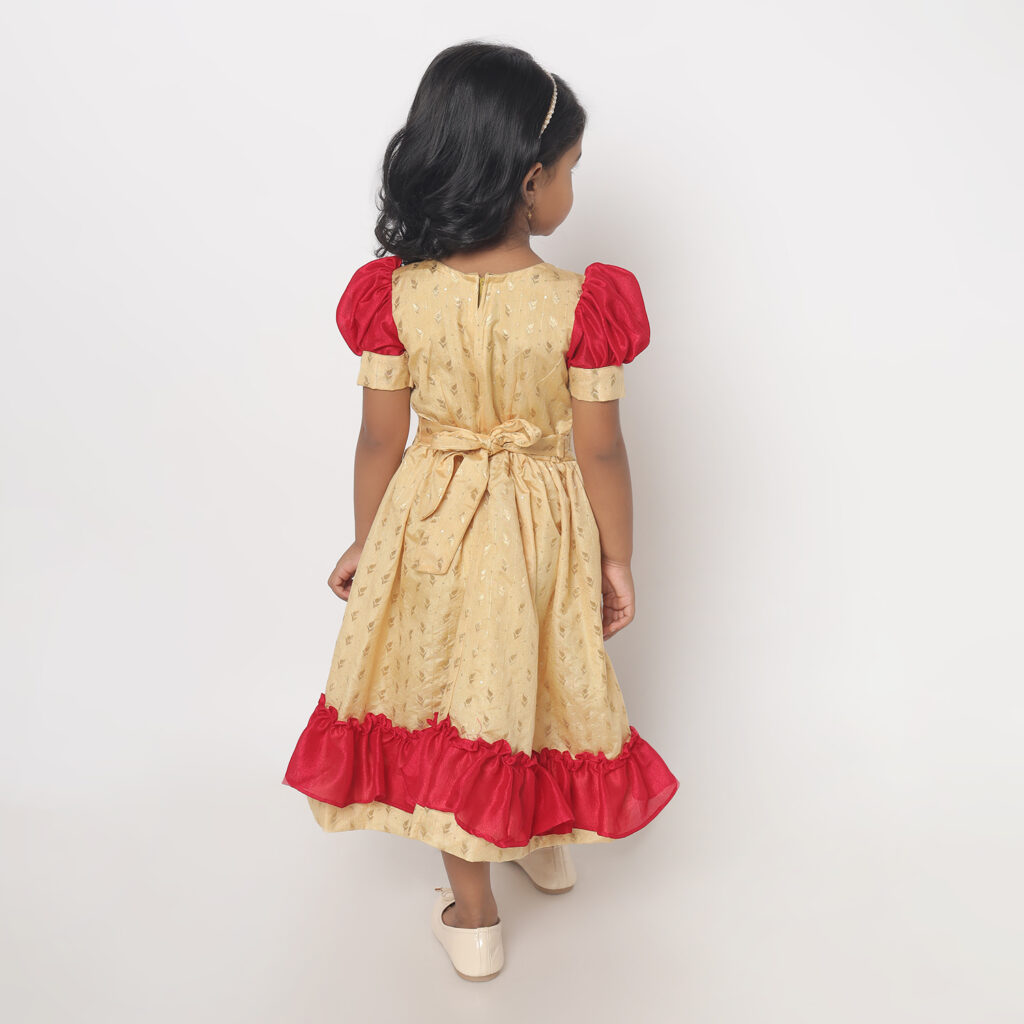 Back view of Taara royal pink ruffle kids frock