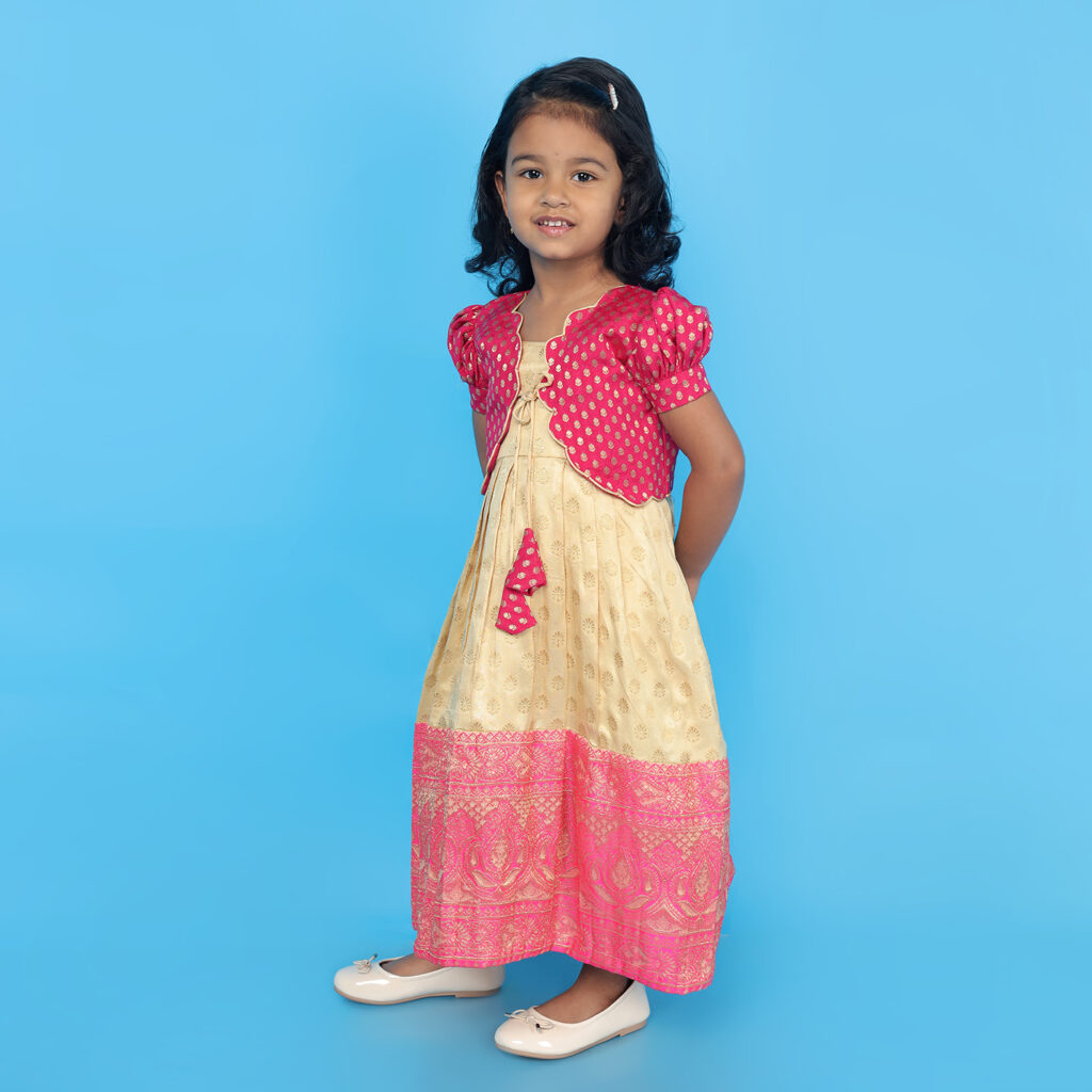 Side view of Taara beige pink ethnic kids dress
