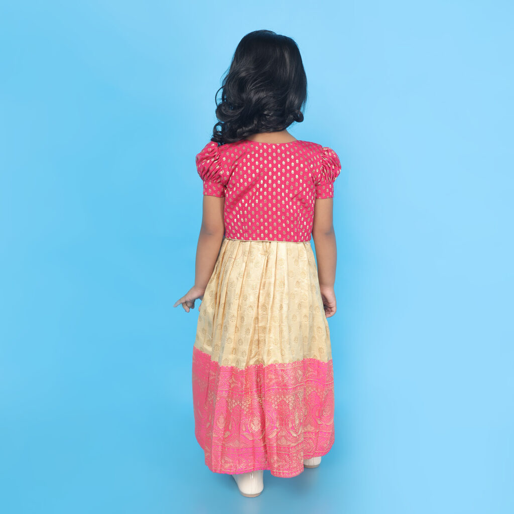 Back view of Taara beige pink ethnic kids dress