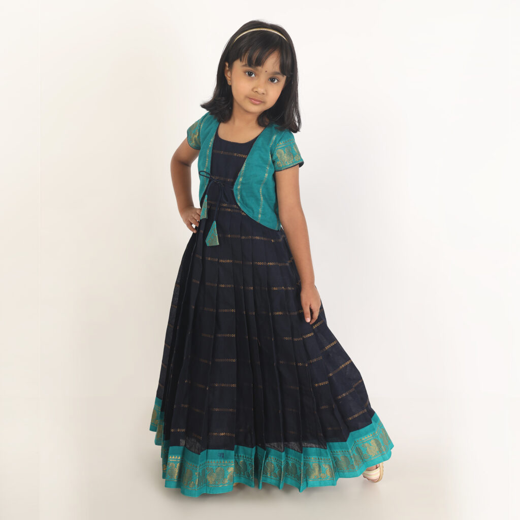 Deep blue and green ethnic wear for girls full view