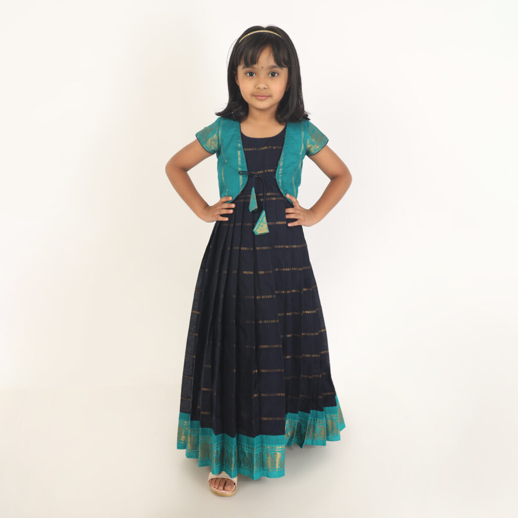 Deep blue and green ethnic wear for girls full view