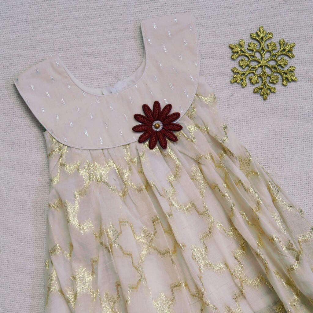 Nila golden floral kids frock full view 11