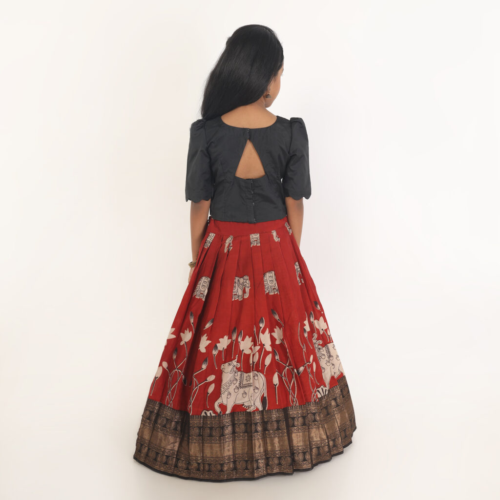 Back view girls Kalamkari lehenga dress ready stock size 5–6 years