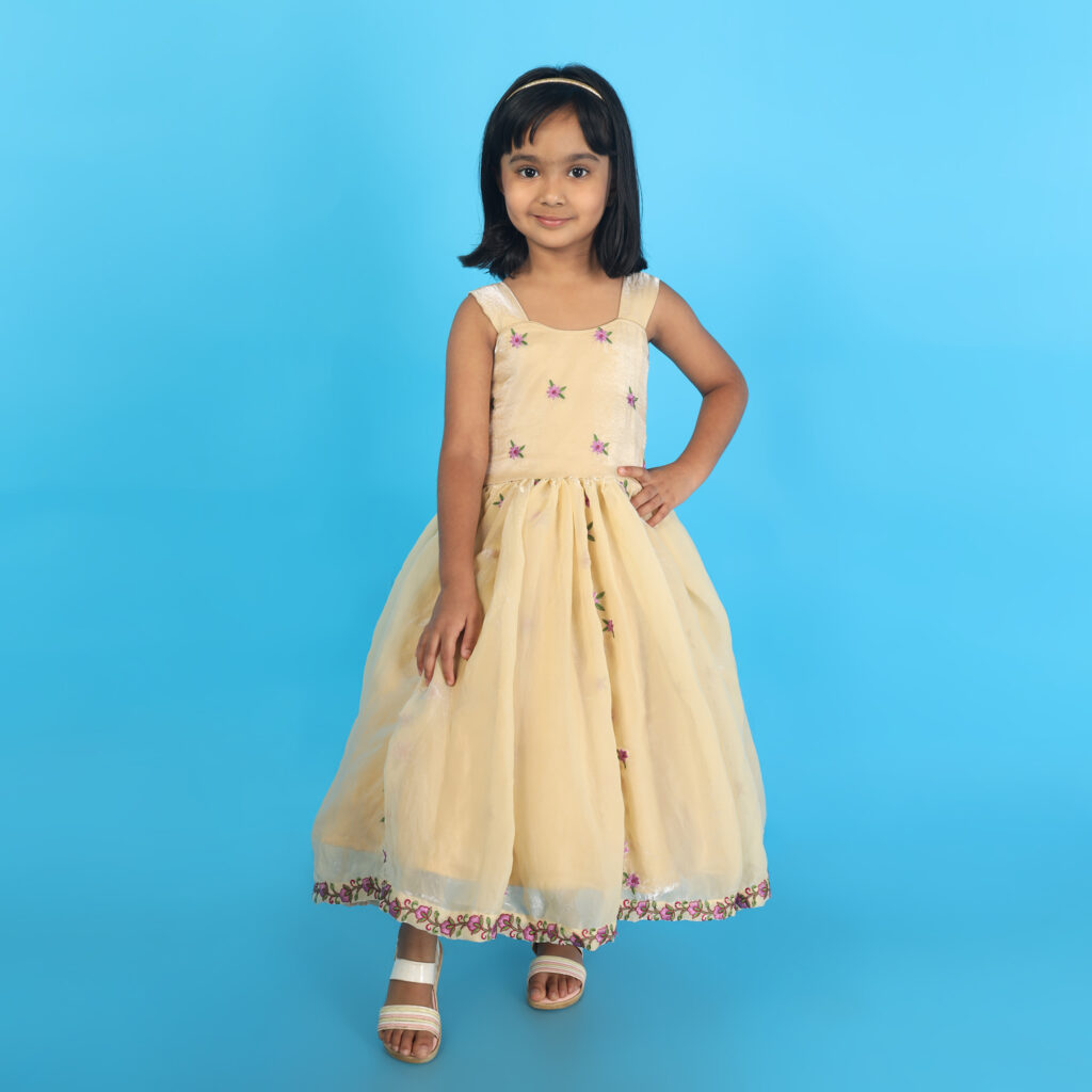 Flared blossom flower kids frock with cape princess style dress