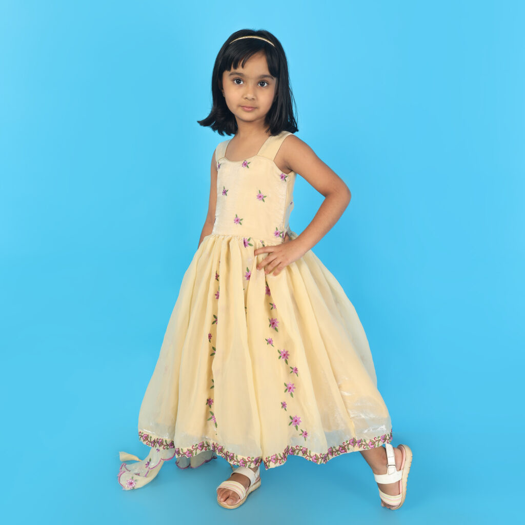 Custom blossom flower kids frock with cape tailored perfect fit outfit