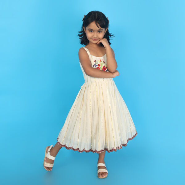 Yazh Nila | Ivory Bloom Embroidery Frock
