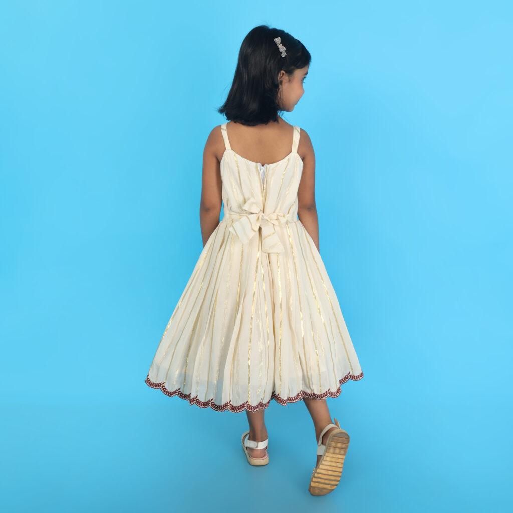 Back view ivory bloom embroidery kids frock premium party wear outfit