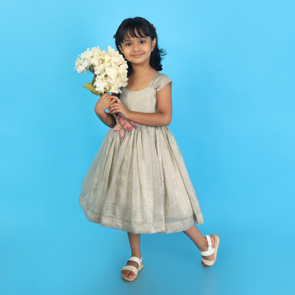 Designer butterfly charm kids frock elegant birthday celebration outfit