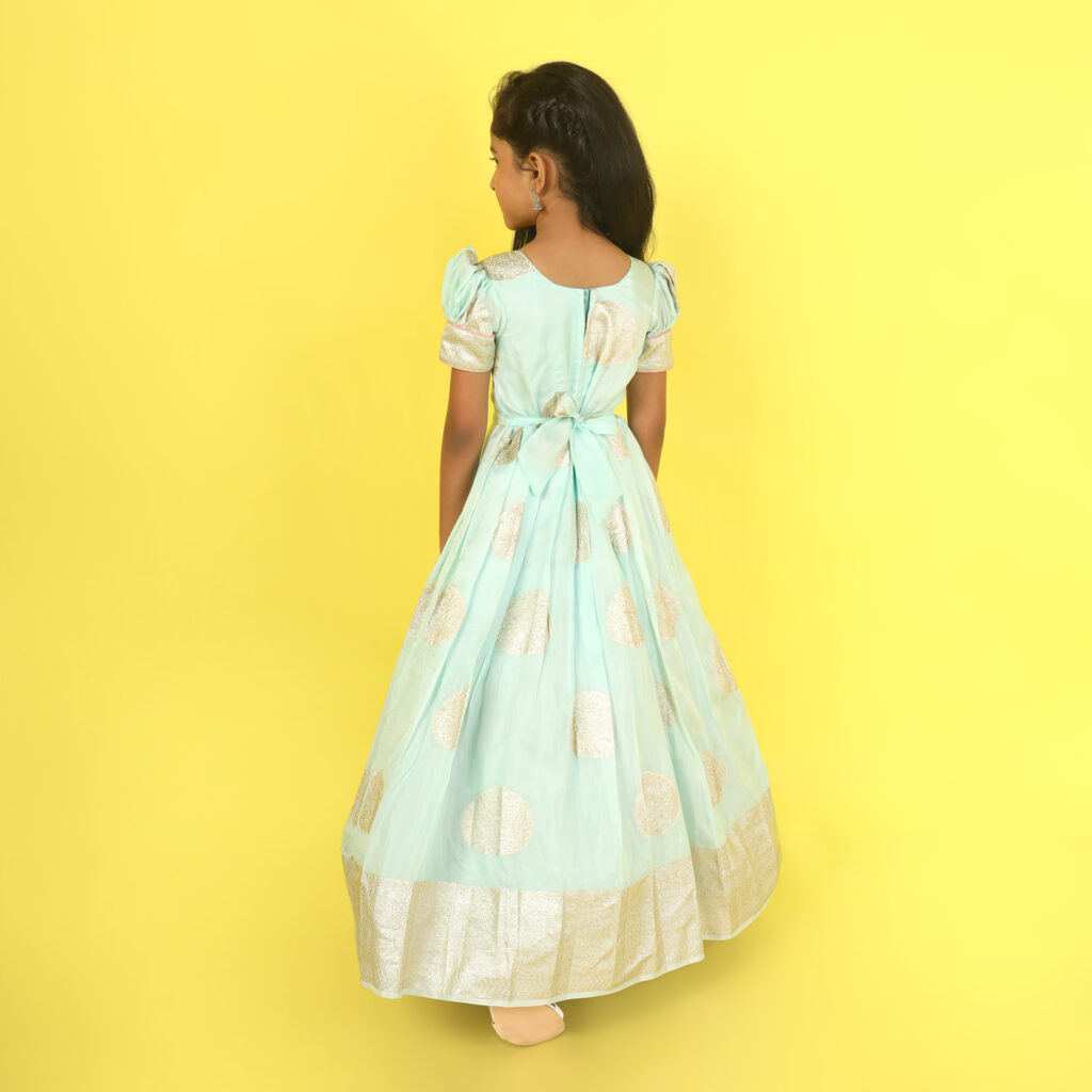 Back view customised girls festive long gown Yazh Nila