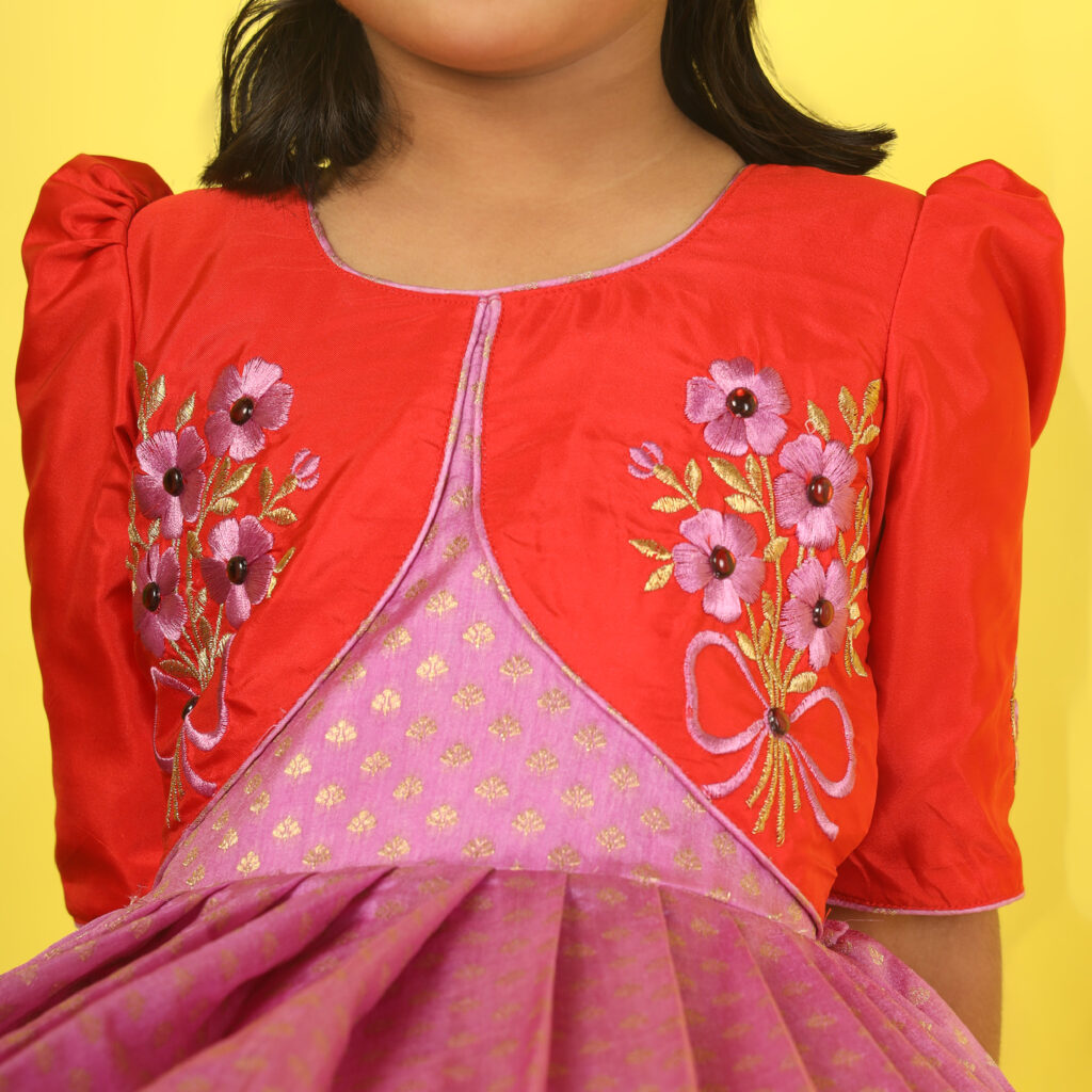 Back view girls festive silk long gown ready stock 4–5 years