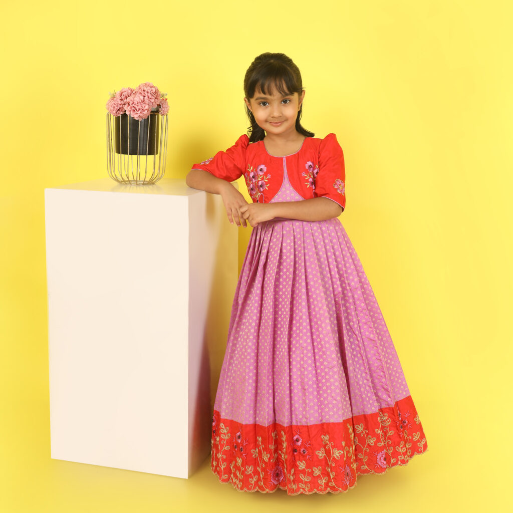 Full length girls silk festive long gown Yazh Nila collection