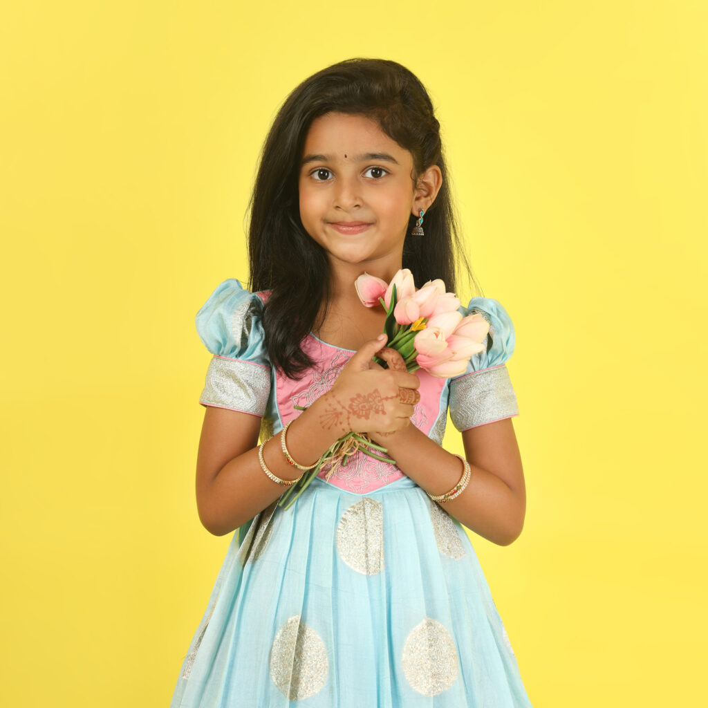 Yazh Nila customised sea blue and pink long gown for girls1