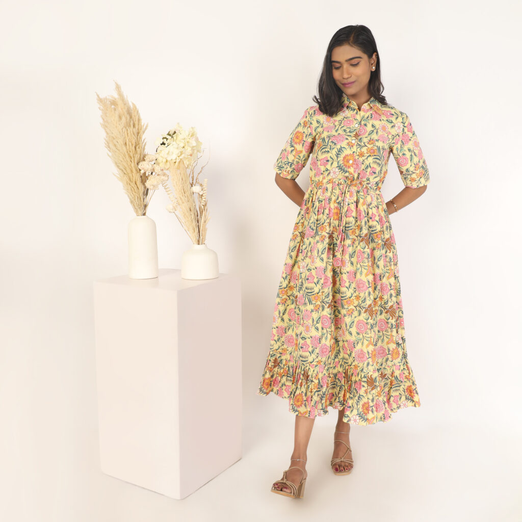 Multicolor floral cotton shirt dress back view ready made