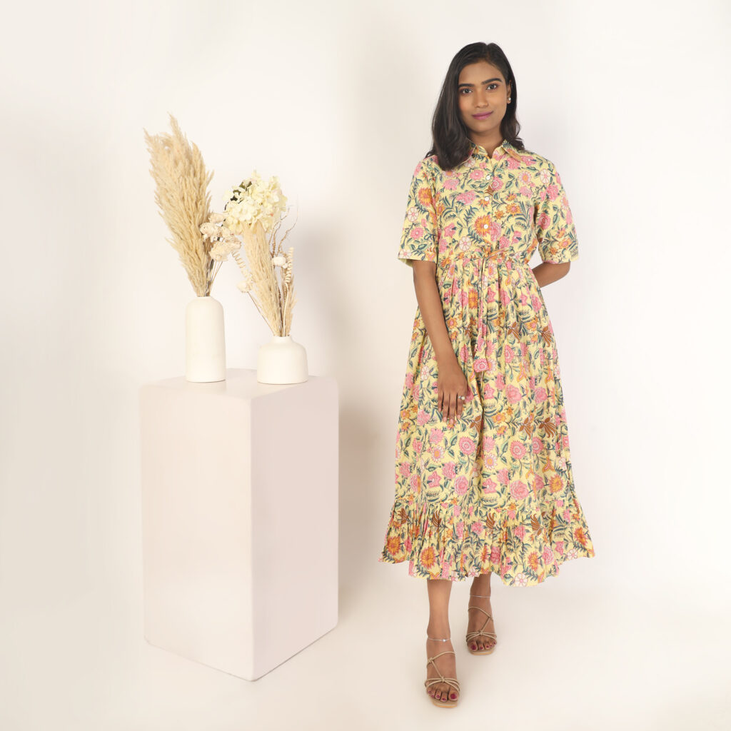 Soft breathable multicolor floral cotton shirt dress casual wear