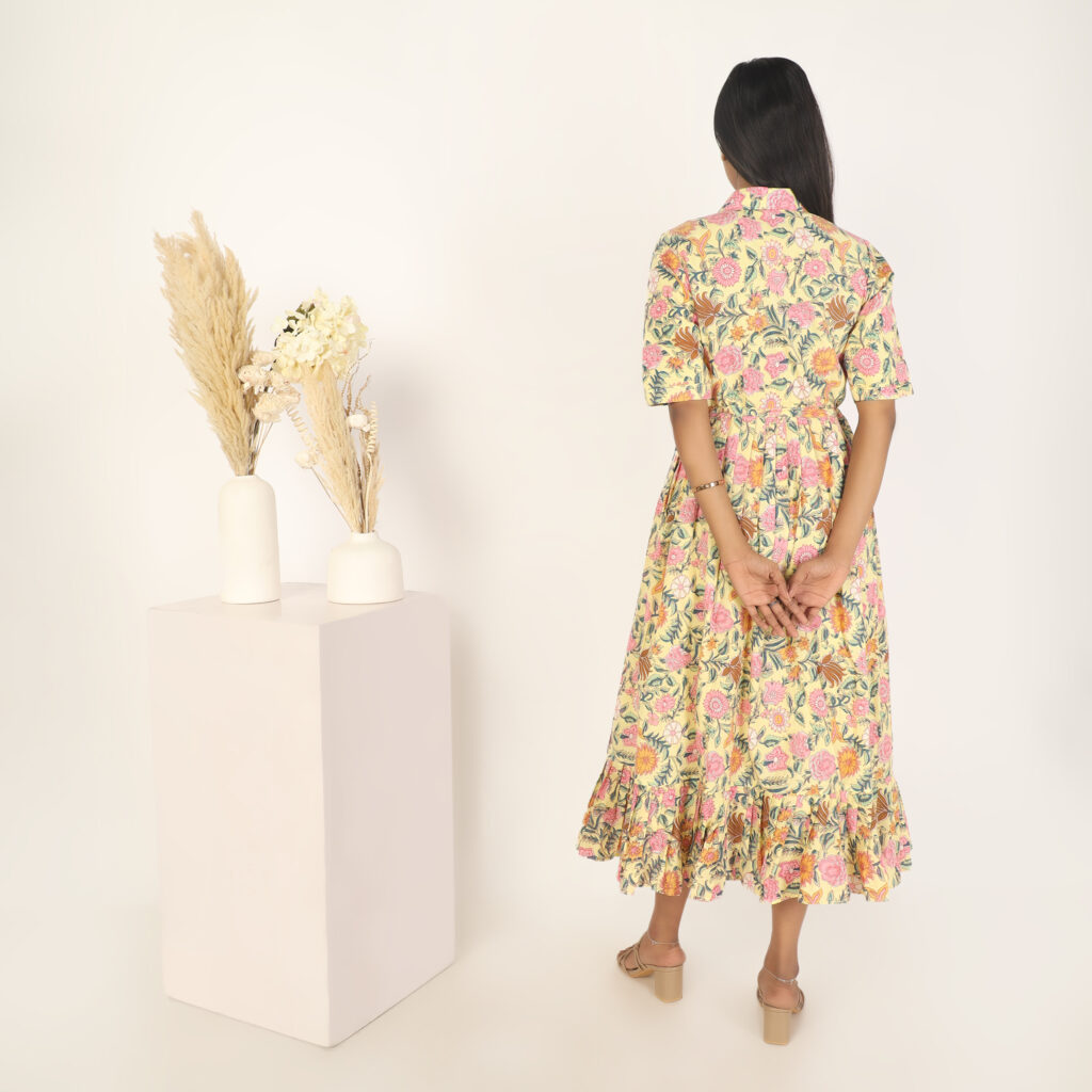 Multicolor floral cotton shirt dress back view ready made