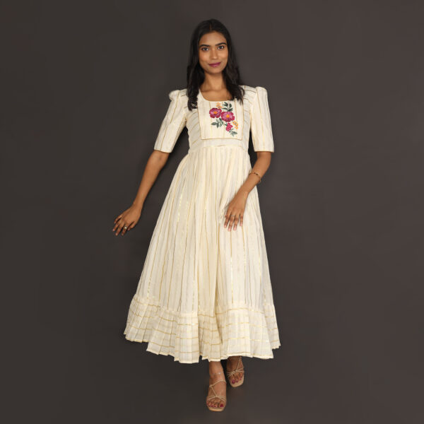 Ezhil | Ivory Floral Embroidered Dress