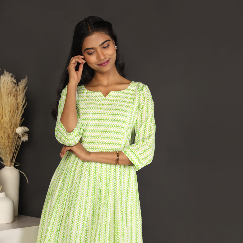 Casual light green cotton dress ready made India