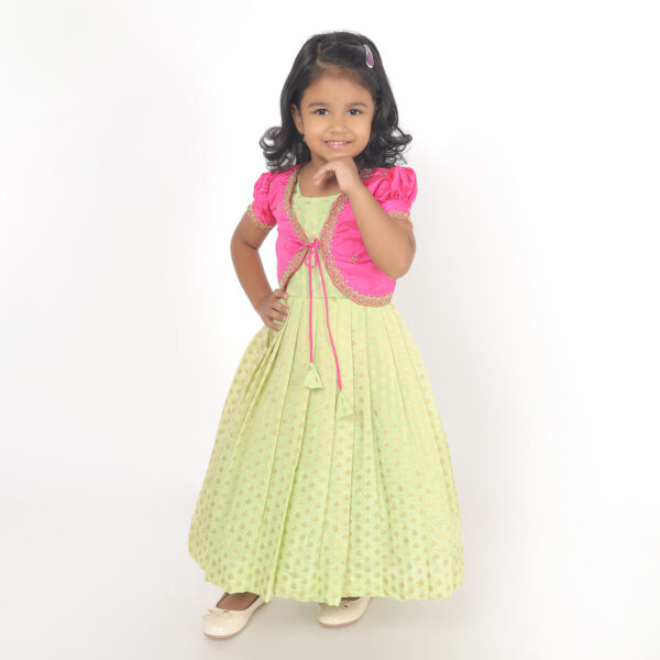 Yazh Nila | Pink Bloom Ethnic Dress