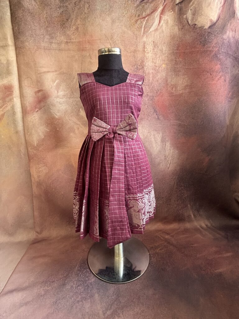 Purple traditional kids frock full front view