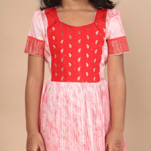 Arvi | Peachish Orange Festive Long Frock - Image 4