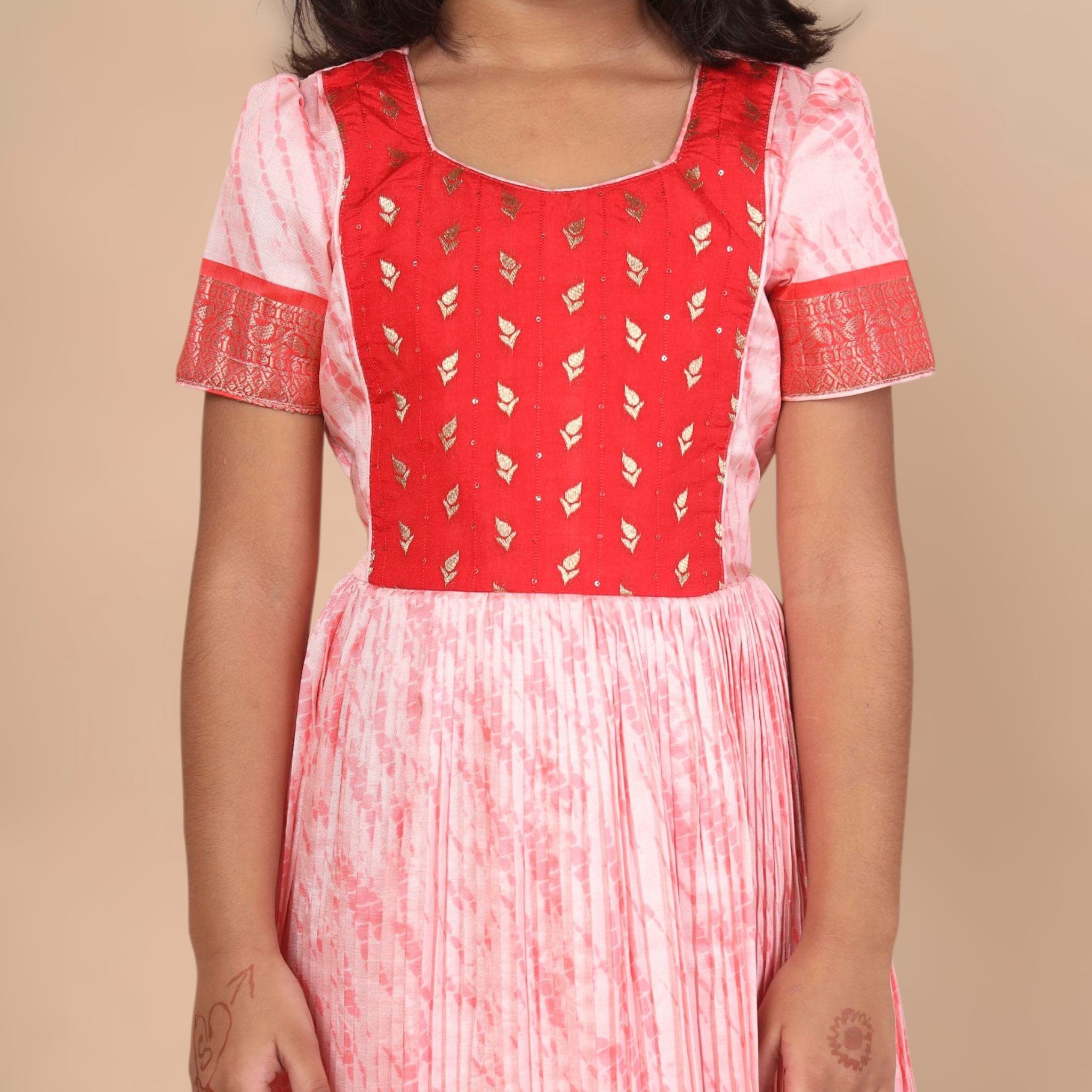 Arvi | Peachish Orange Festive Long Frock - Image 4