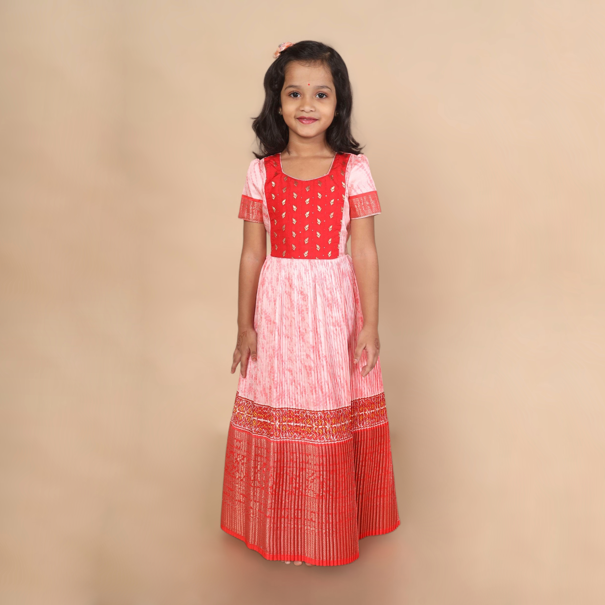 Arvi | Peachish Orange Festive Long Frock - Image 2